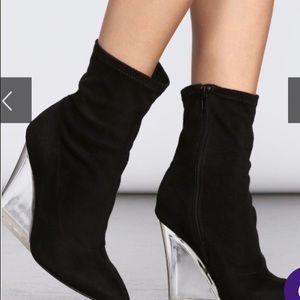 Black Ankle Boots with Clear Wedge Heal.